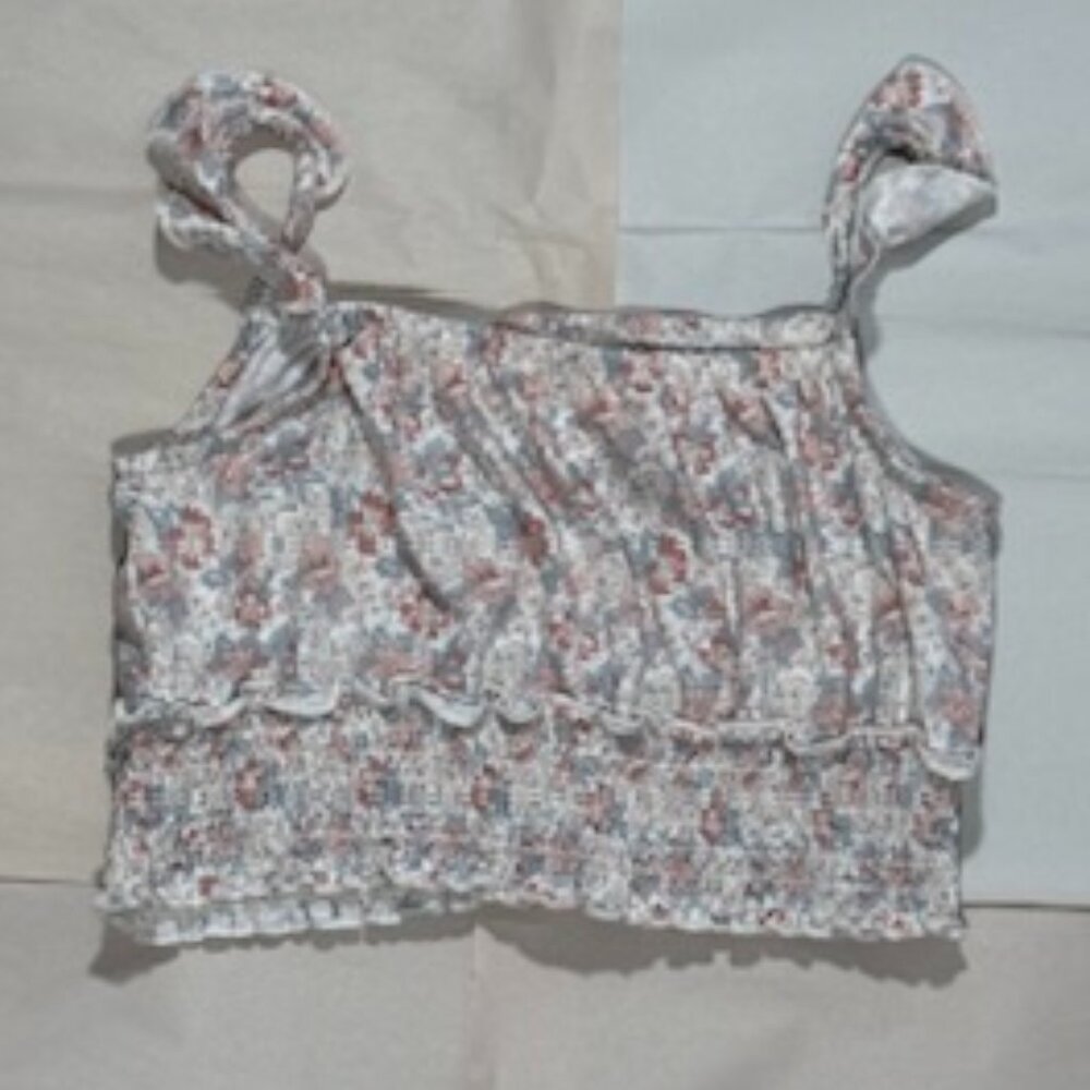 BAILEY LANE Silver Floral Ruffle Tank Top Size LRG 12-14 Great Condition